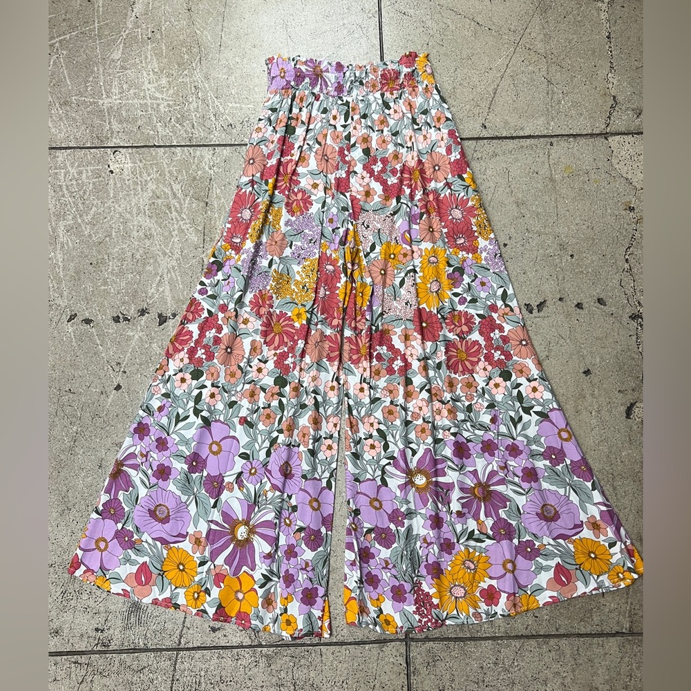 💚 3246. Floral Boho Smocked Waist Wide Leg Pants - Picture 7 of 12